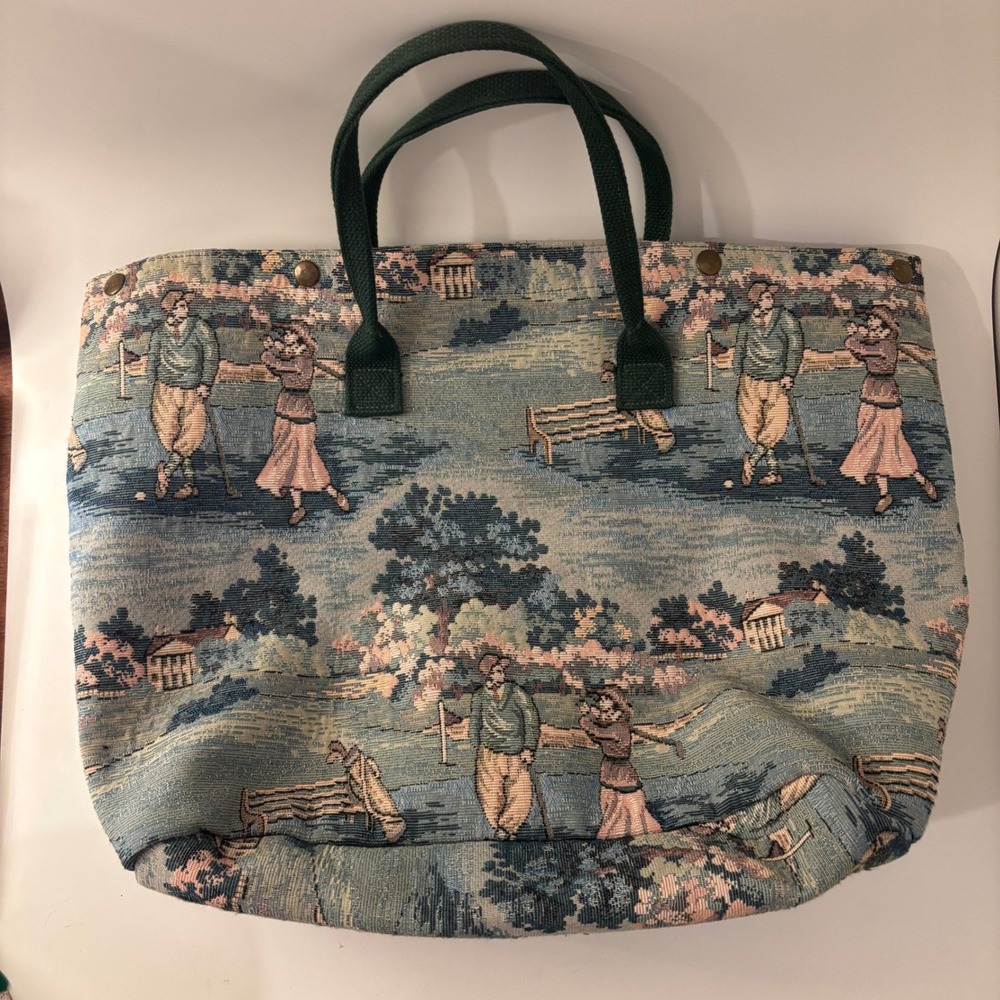 VTG Holdings Fine Accessories Tapestry Golf Tote Bag Womens OS Blue Green 90s